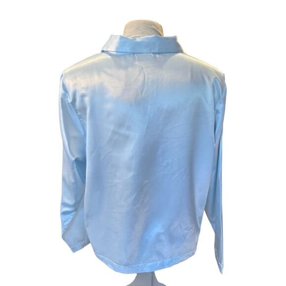 NWT Ladies Satin Pajama Top by Delicates Sz. L Button Front Light Blue - Picture 6 of 8